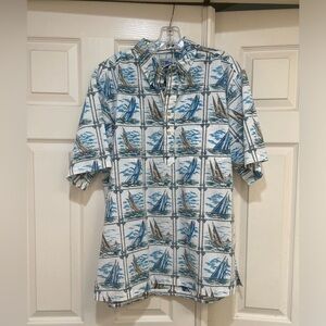VTG Reyn Spooner Sail Boat Hawaiian Camp Pullover Shirt Men XL Resort Vacation